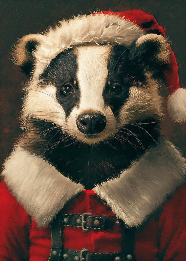 Christmas Badger Animal Portrait Print