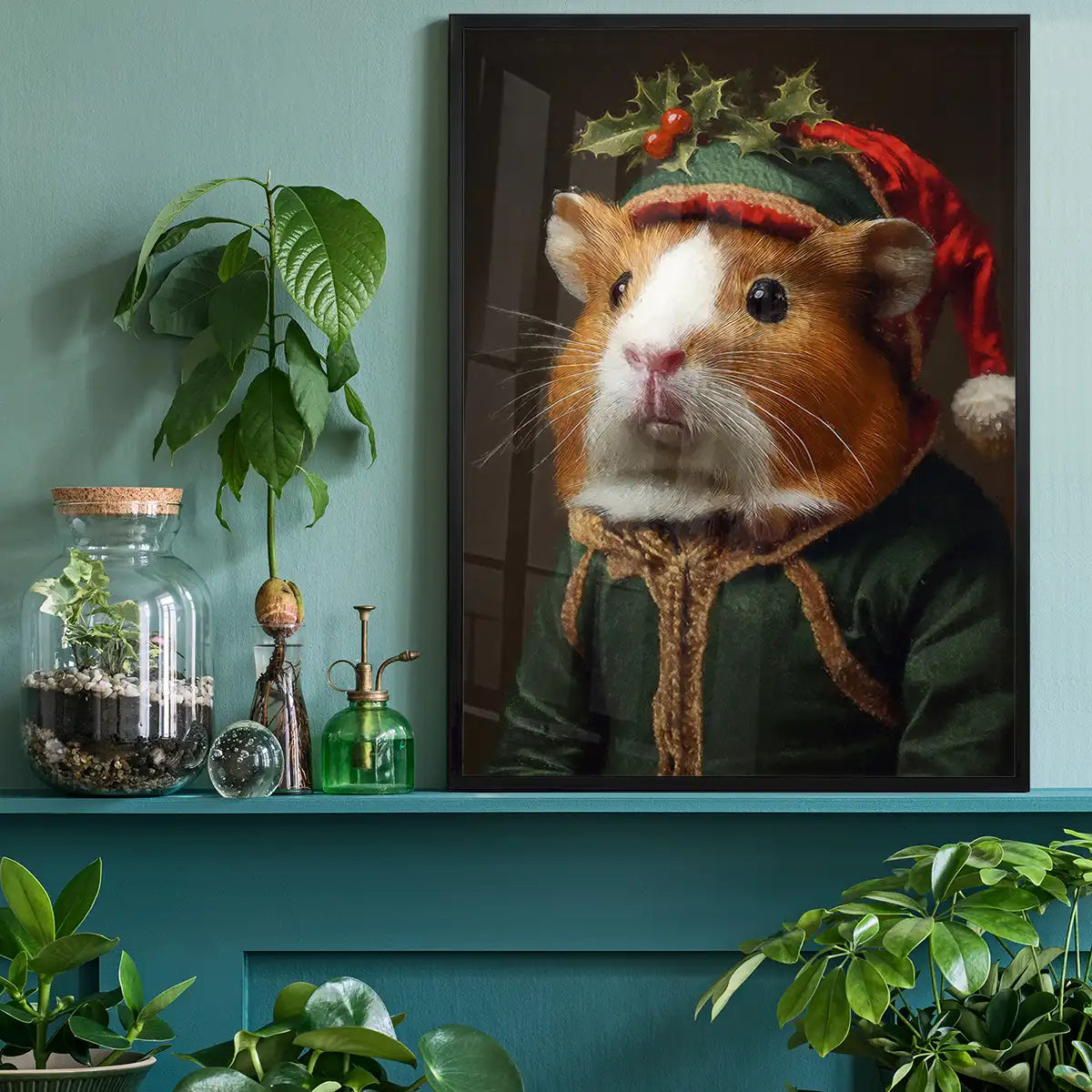 Christmas Guinea Pig Animal Portrait Print