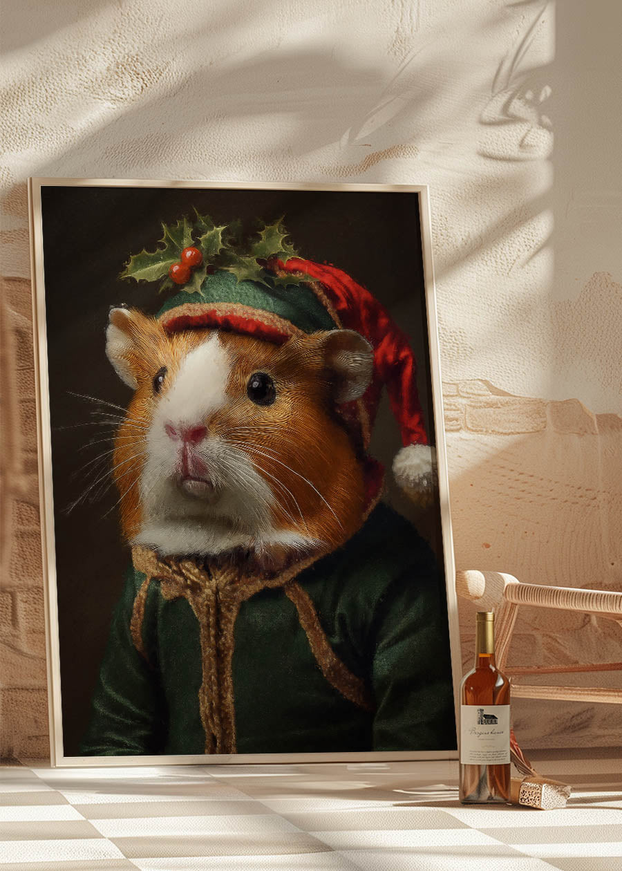 Christmas Guinea Pig Animal Portrait Print