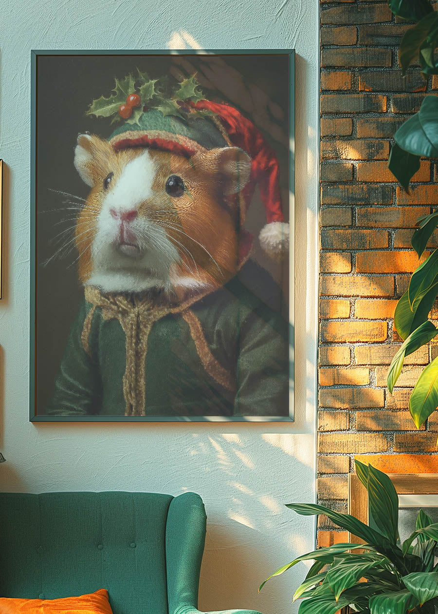 Christmas Guinea Pig Animal Portrait Print