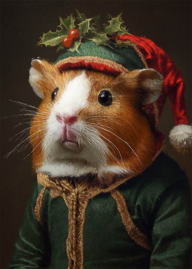 Christmas Guinea Pig Animal Portrait Print