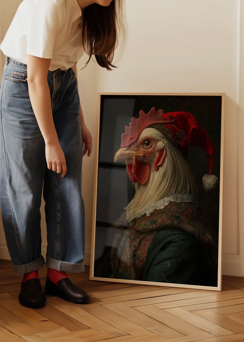 Christmas Chicken Animal Portrait Print