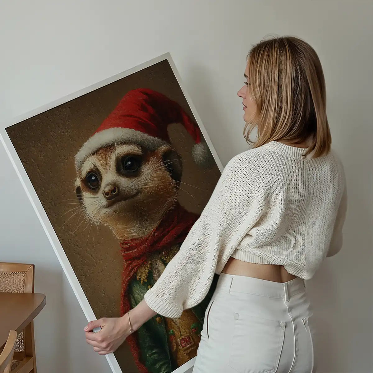 Christmas Meerkat Animal Portrait Print