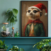 Christmas Meerkat Animal Portrait Print
