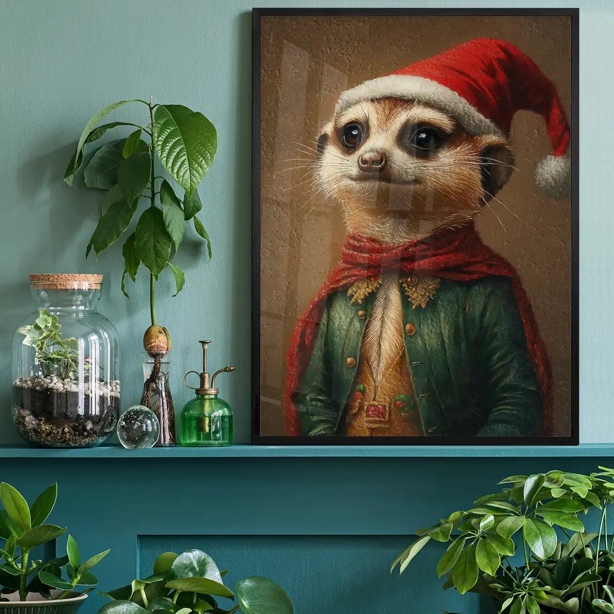 Christmas Meerkat Animal Portrait Print