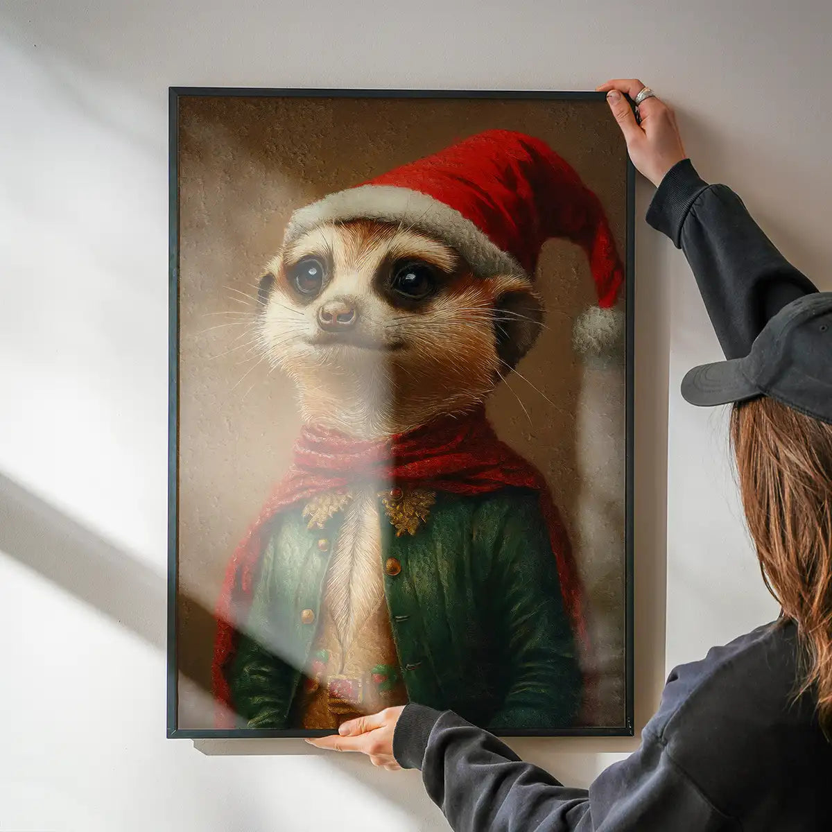 Christmas Meerkat Animal Portrait Print