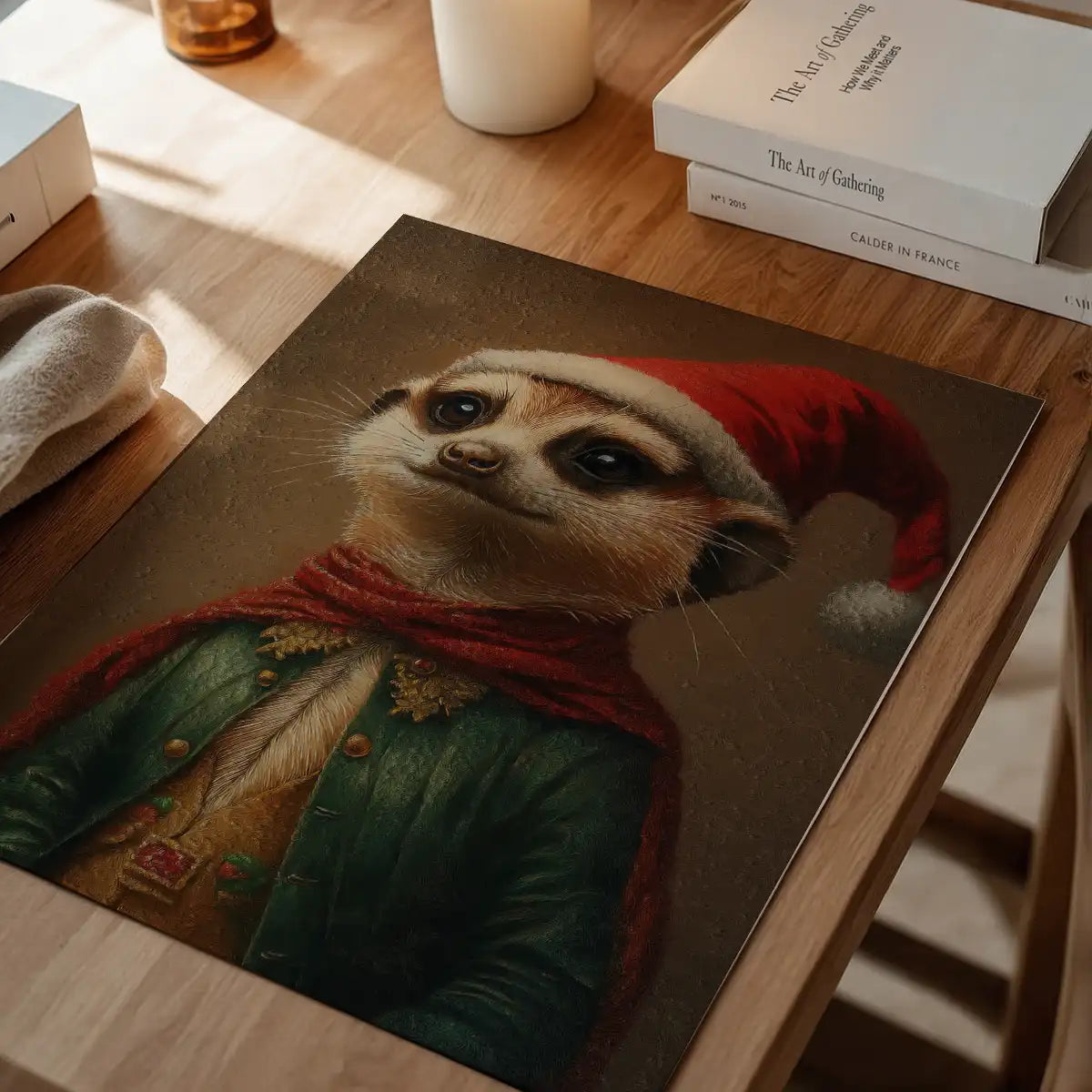 Christmas Meerkat Animal Portrait Print