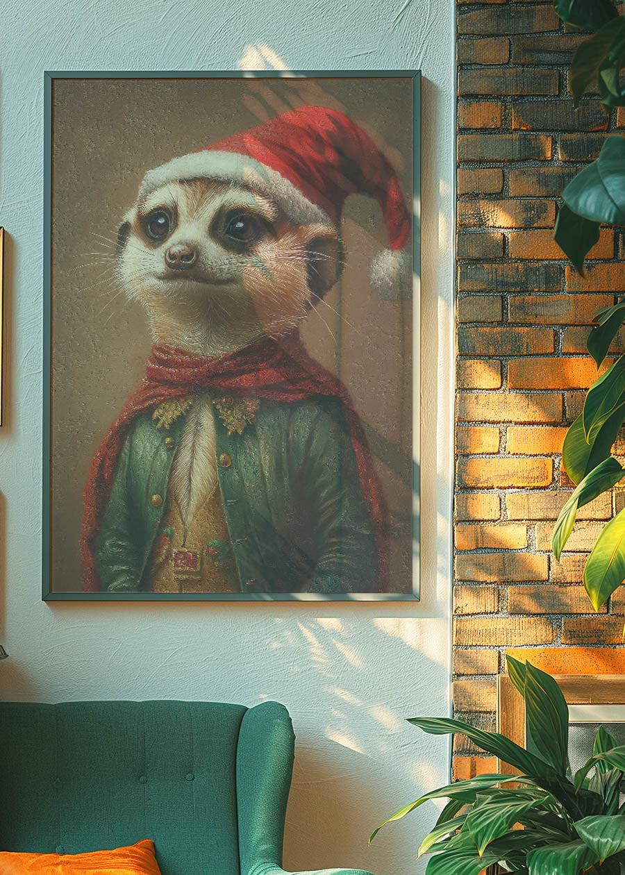 Christmas Meerkat Animal Portrait Print