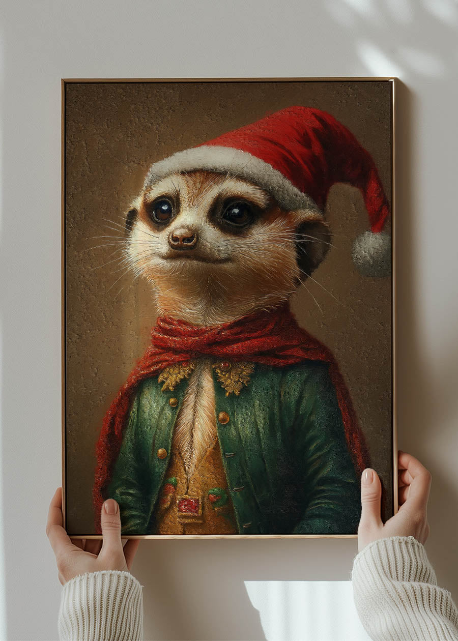 Christmas Meerkat Animal Portrait Print