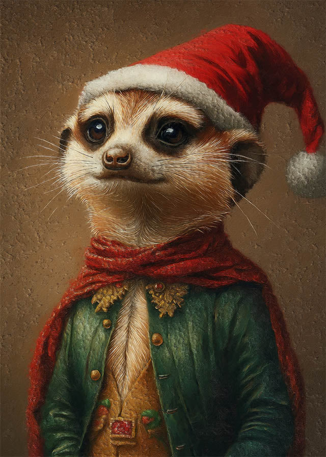 Christmas Meerkat Animal Portrait Print