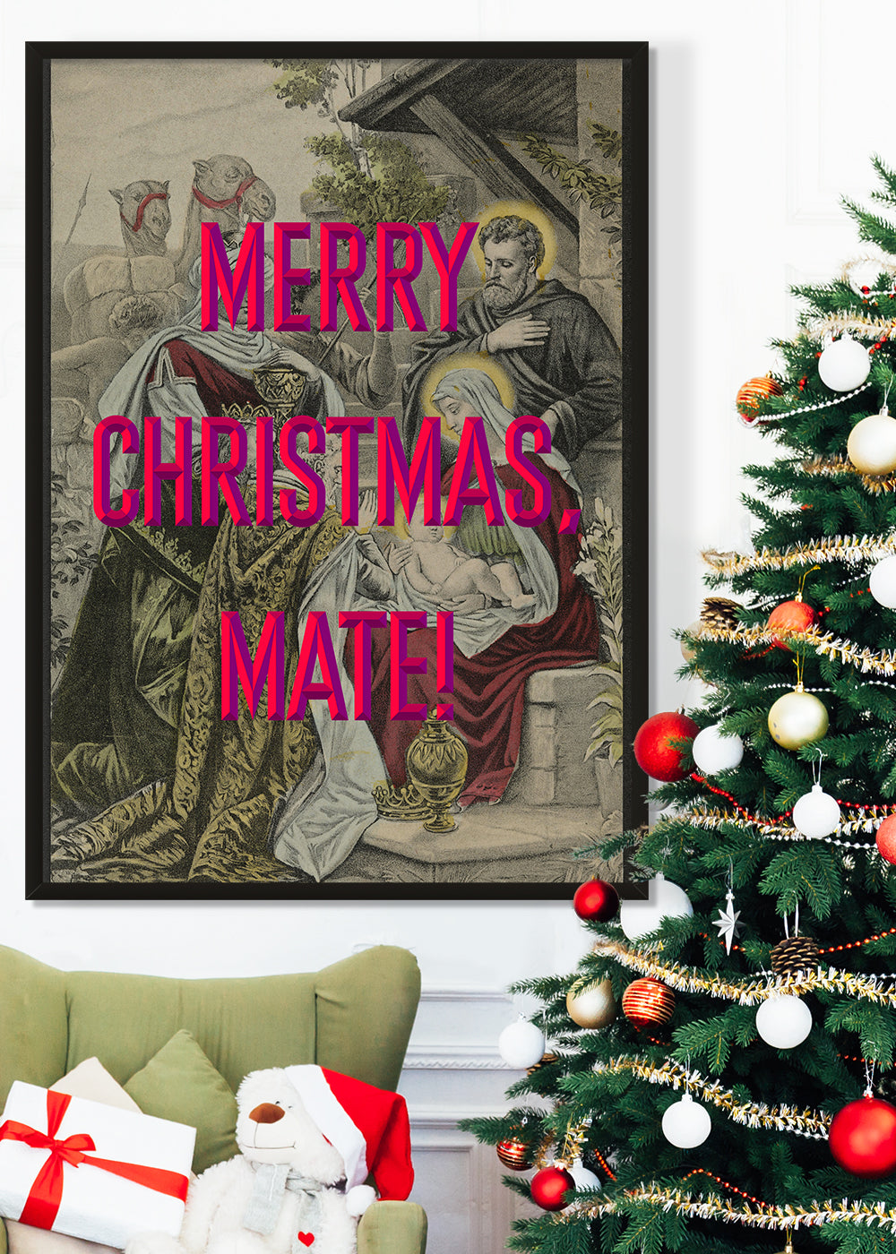 Merry Christmas Mate Nativity Poster Print