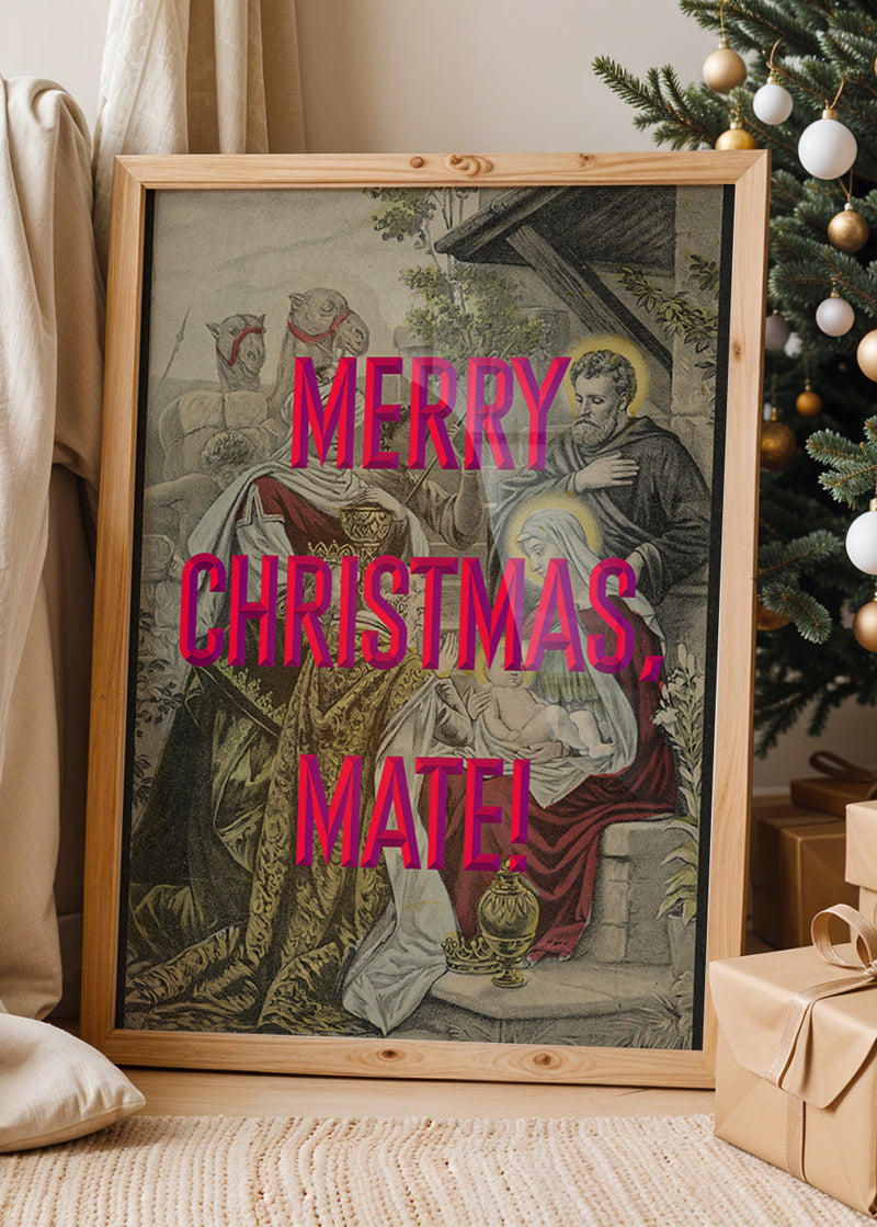 Merry Christmas Mate Nativity Poster Print