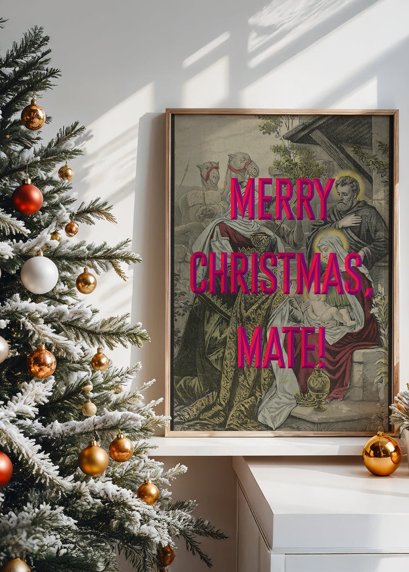 Merry Christmas Mate Nativity Poster Print