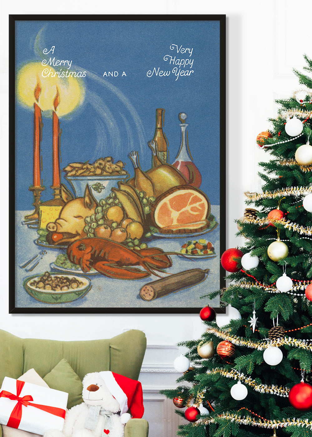 Vintage Christmas Feast Poster Print
