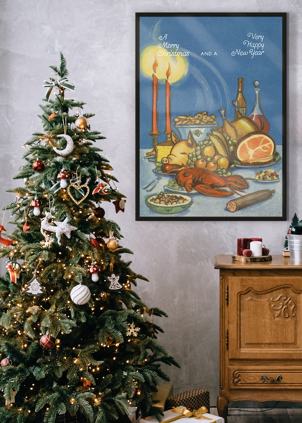 Vintage Christmas Feast Poster Print