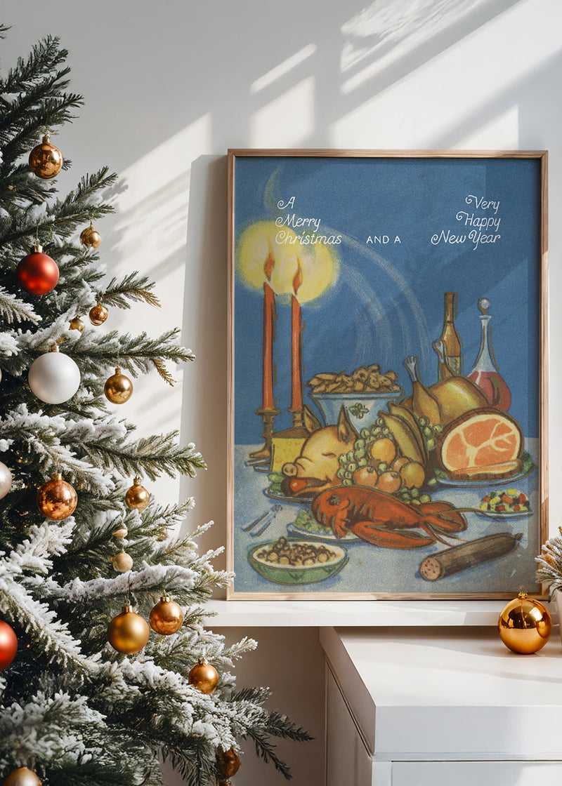 Vintage Christmas Feast Poster Print