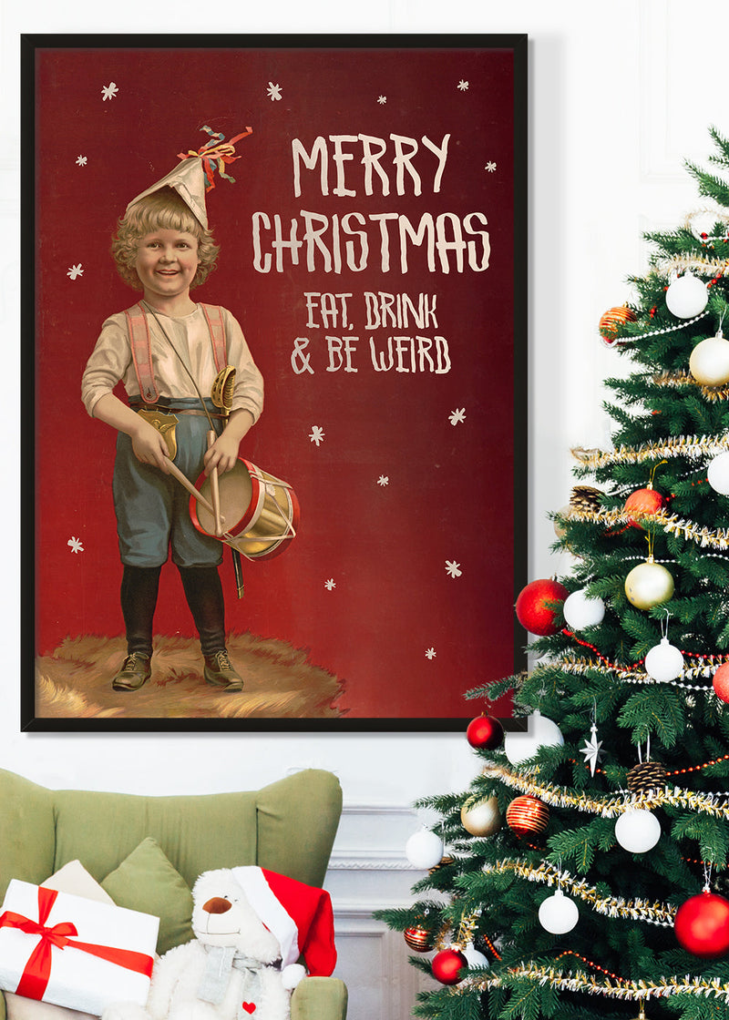 Be Weird Christmas Vintage Poster Print