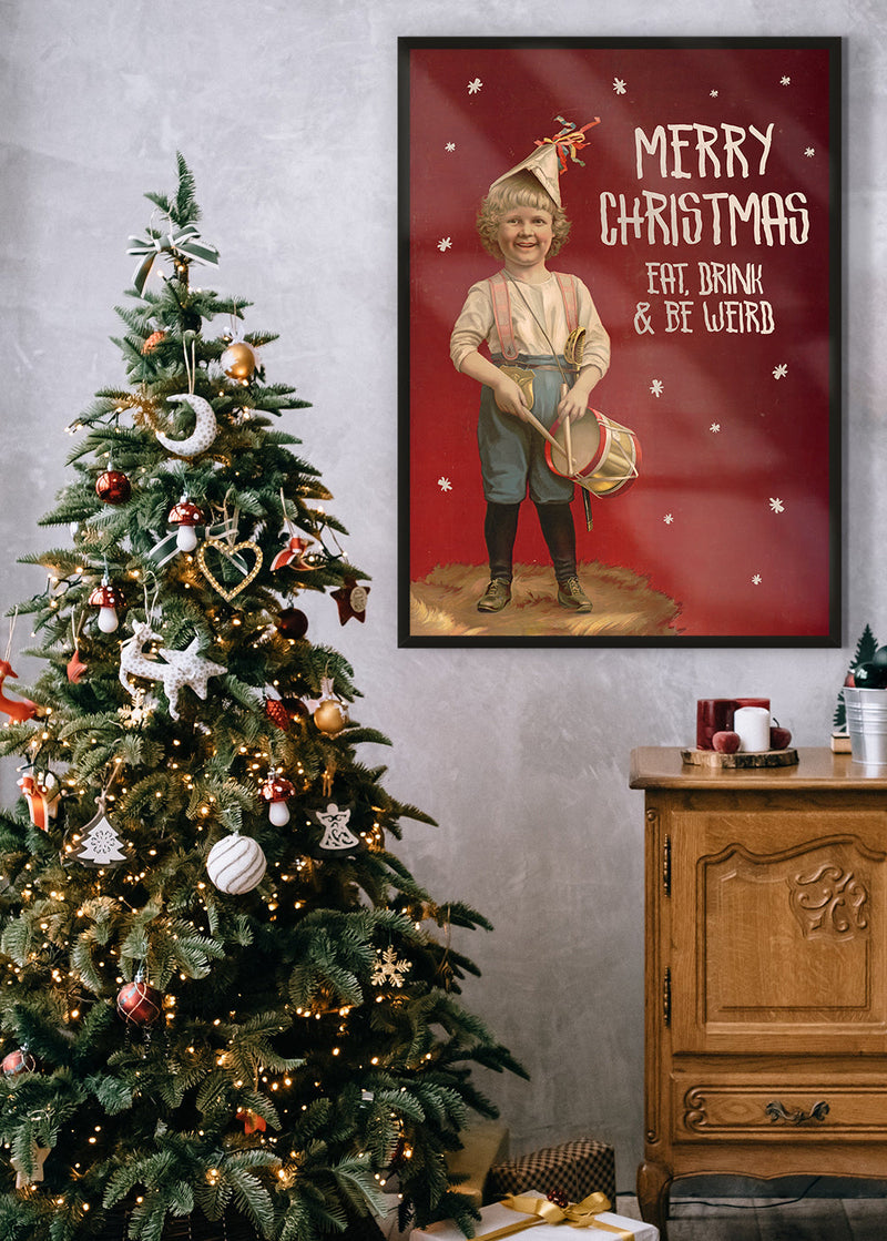 Be Weird Christmas Vintage Poster Print