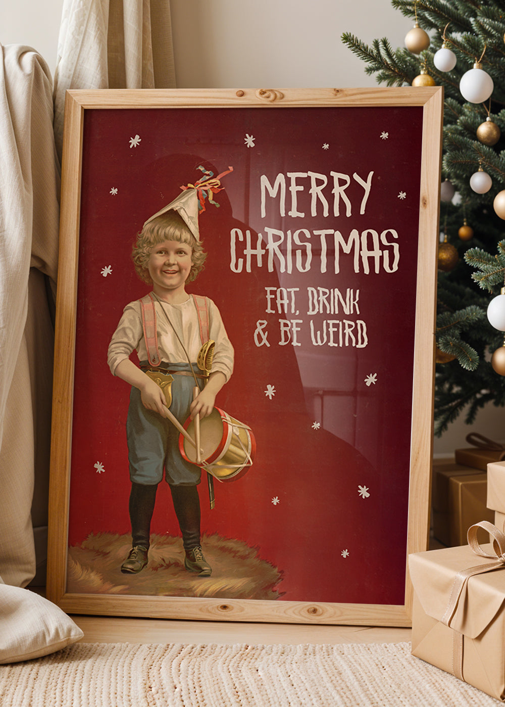 Be Weird Christmas Vintage Poster Print