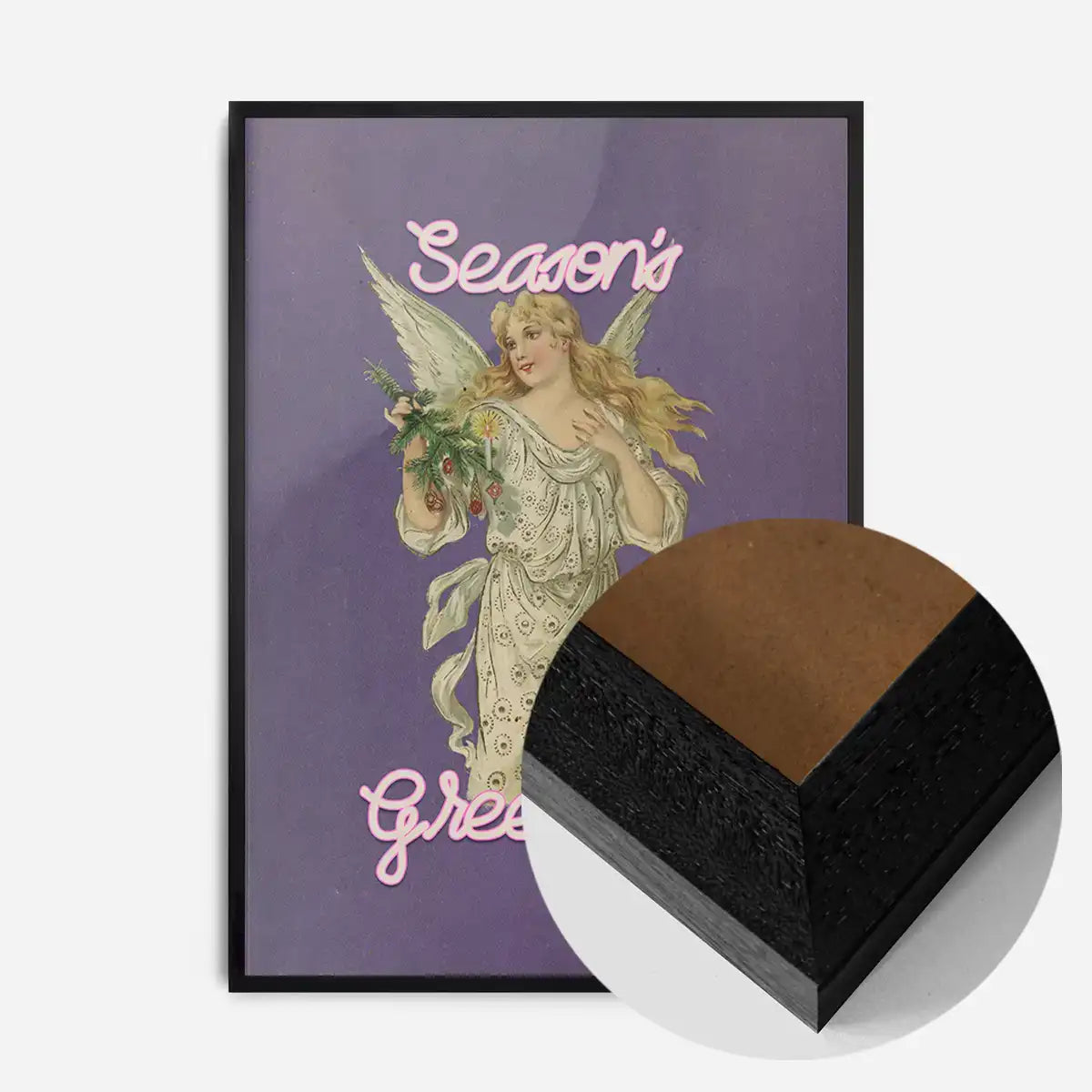 Season's Greetings Vintage Angel Christmas Poster Print