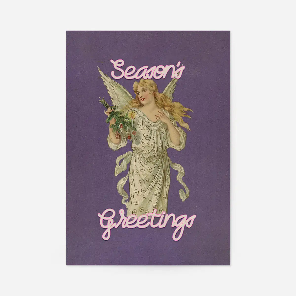 Season's Greetings Vintage Angel Christmas Poster Print