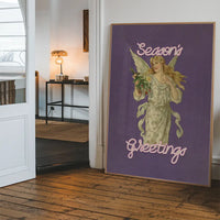 Season's Greetings Vintage Angel Christmas Poster Print