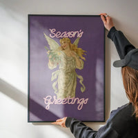 Season's Greetings Vintage Angel Christmas Poster Print
