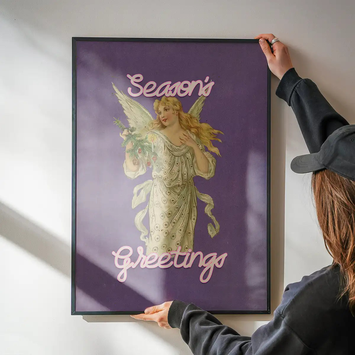 Season's Greetings Vintage Angel Christmas Poster Print