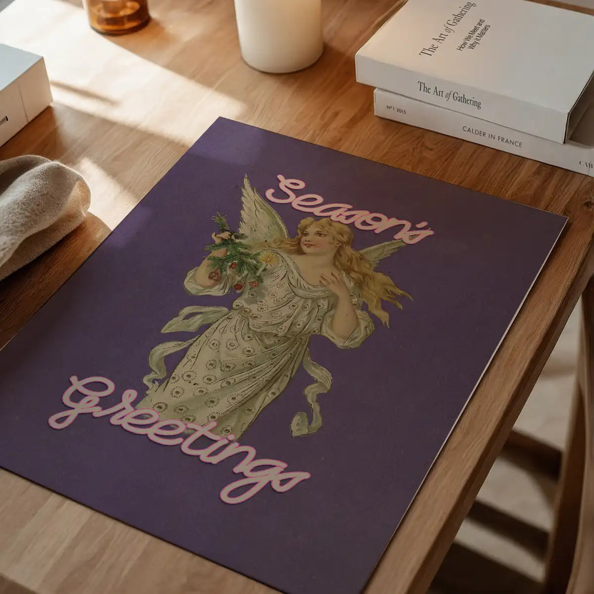 Season's Greetings Vintage Angel Christmas Poster Print