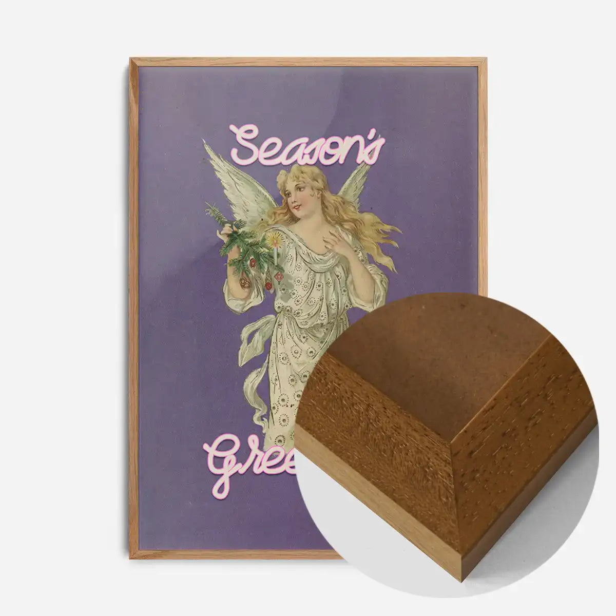 Season's Greetings Vintage Angel Christmas Poster Print