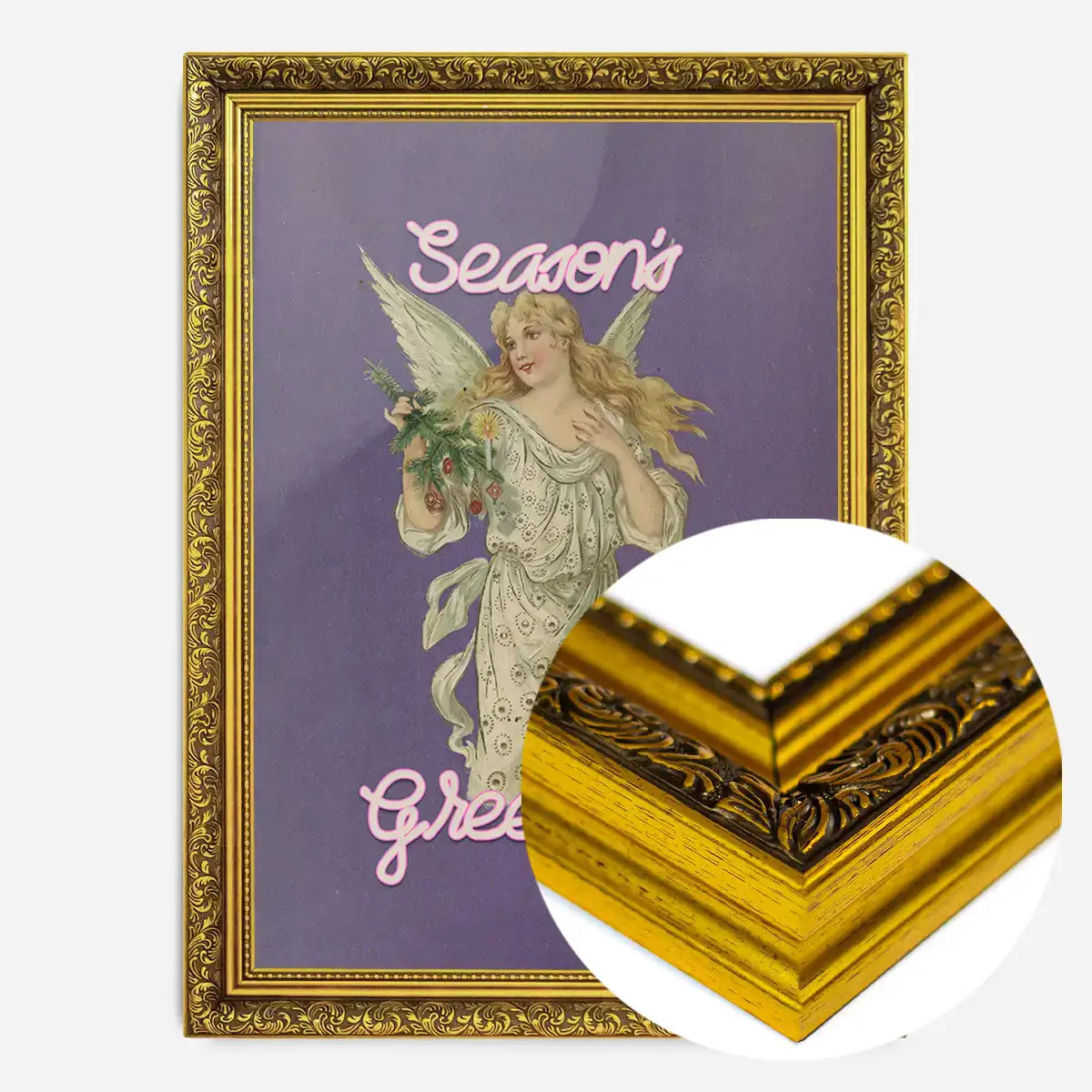 Season's Greetings Vintage Angel Christmas Poster Print