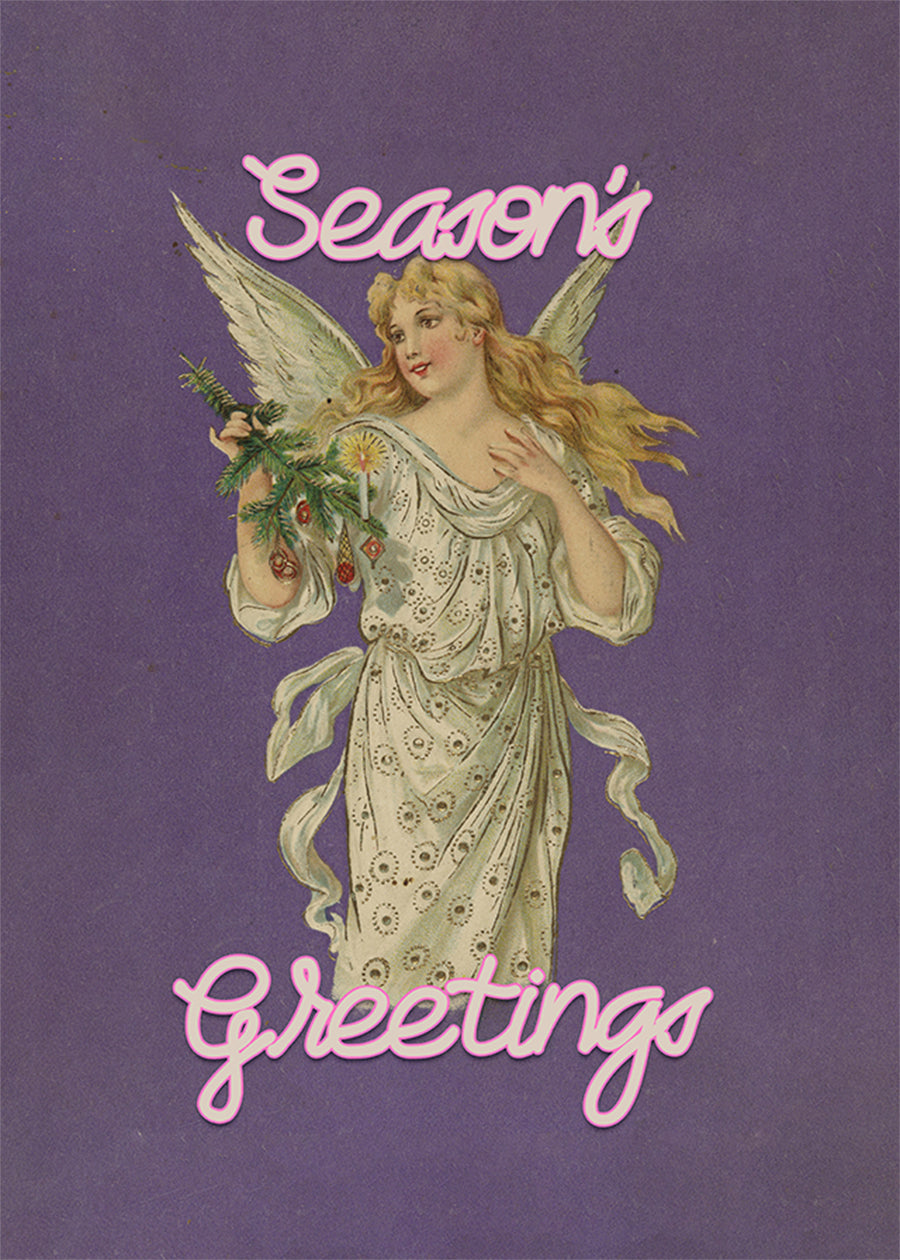 Season's Greetings Vintage Angel Christmas Poster Print