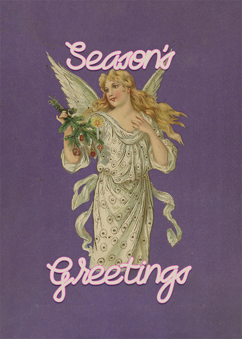 Season's Greetings Vintage Angel Christmas Poster Print