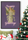 Season's Greetings Vintage Angel Christmas Poster Print