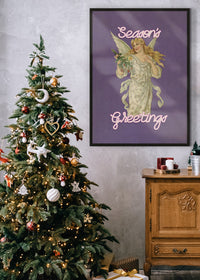 Season's Greetings Vintage Angel Christmas Poster Print