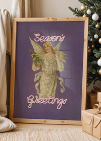 Season's Greetings Vintage Angel Christmas Poster Print