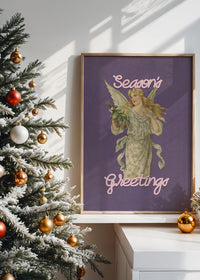 Season's Greetings Vintage Angel Christmas Poster Print