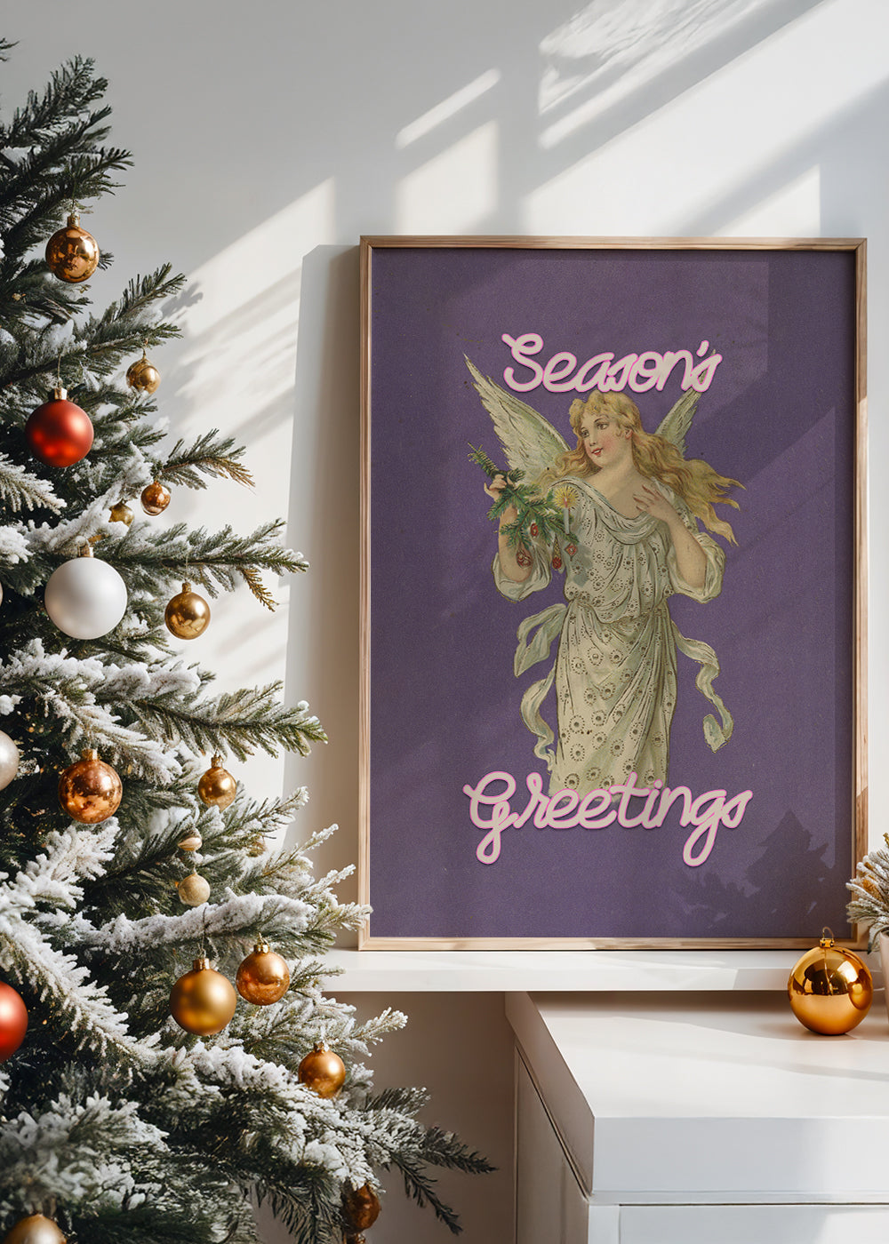 Season's Greetings Vintage Angel Christmas Poster Print
