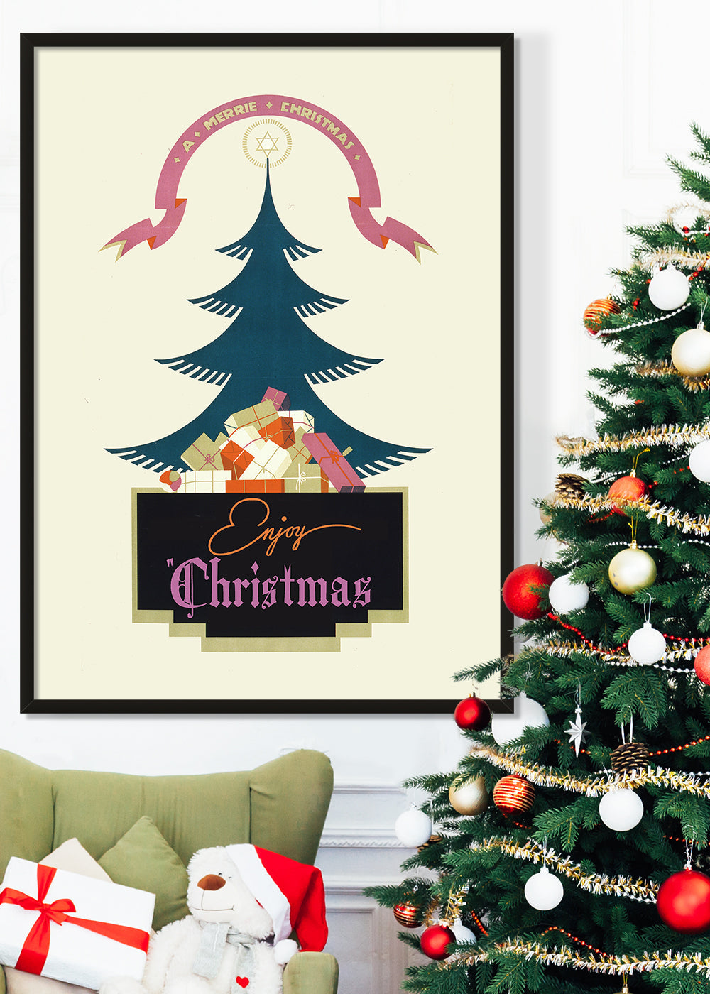 Vintage Christmas Graphic Design Poster Print