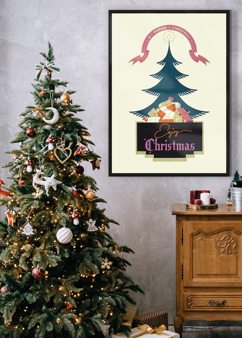 Vintage Christmas Graphic Design Poster Print
