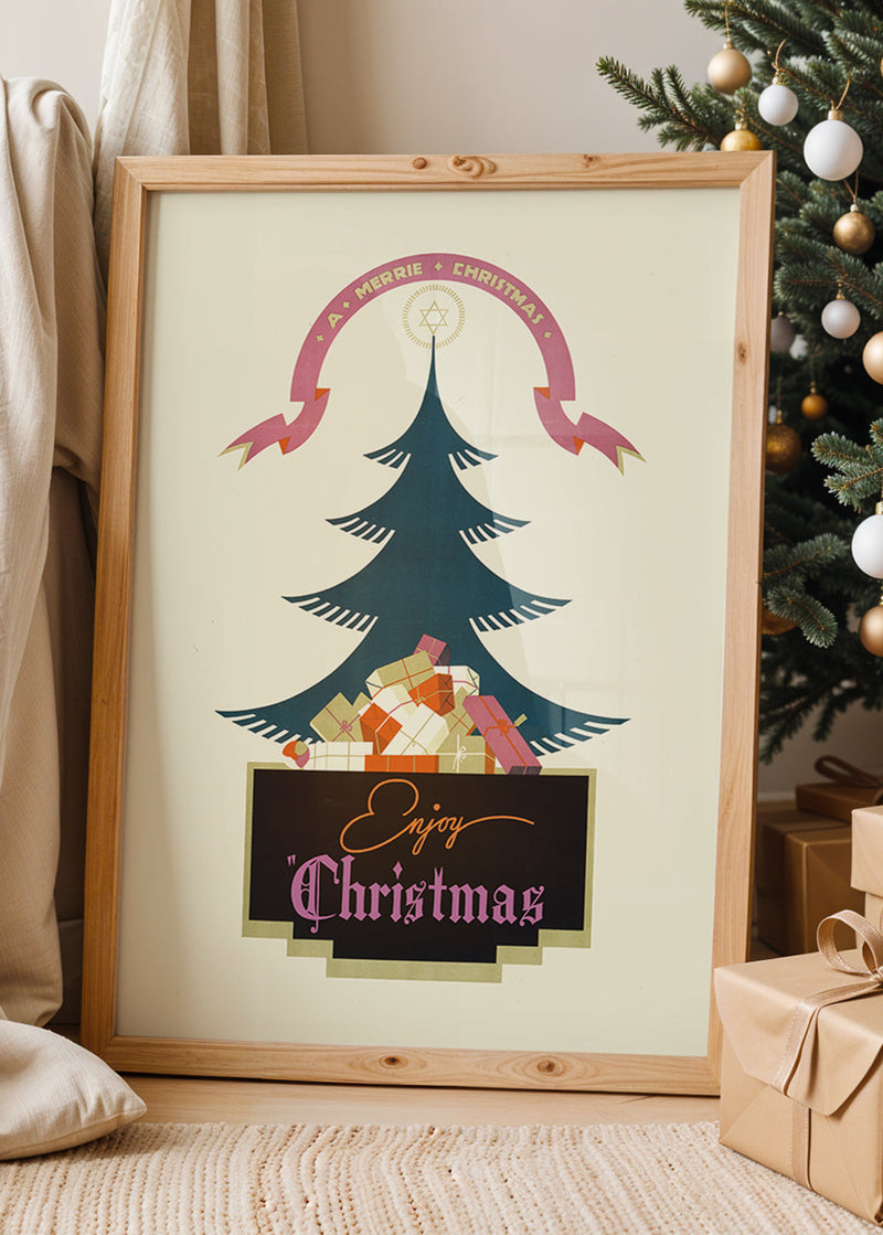 Vintage Christmas Graphic Design Poster Print