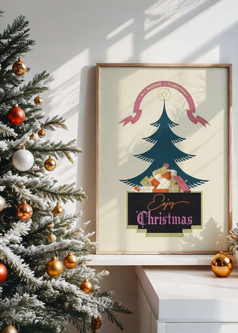 Vintage Christmas Graphic Design Poster Print