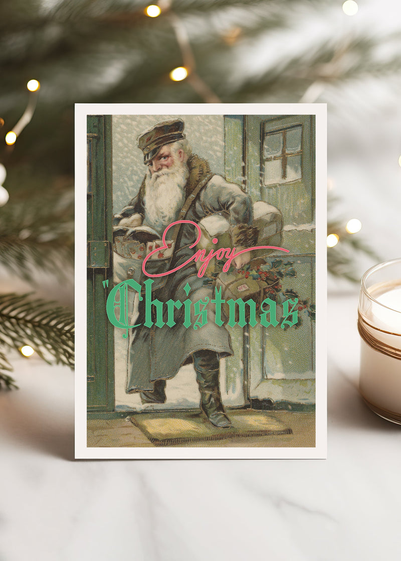 Enjoy Christmas Vintage Santa Greetings Card