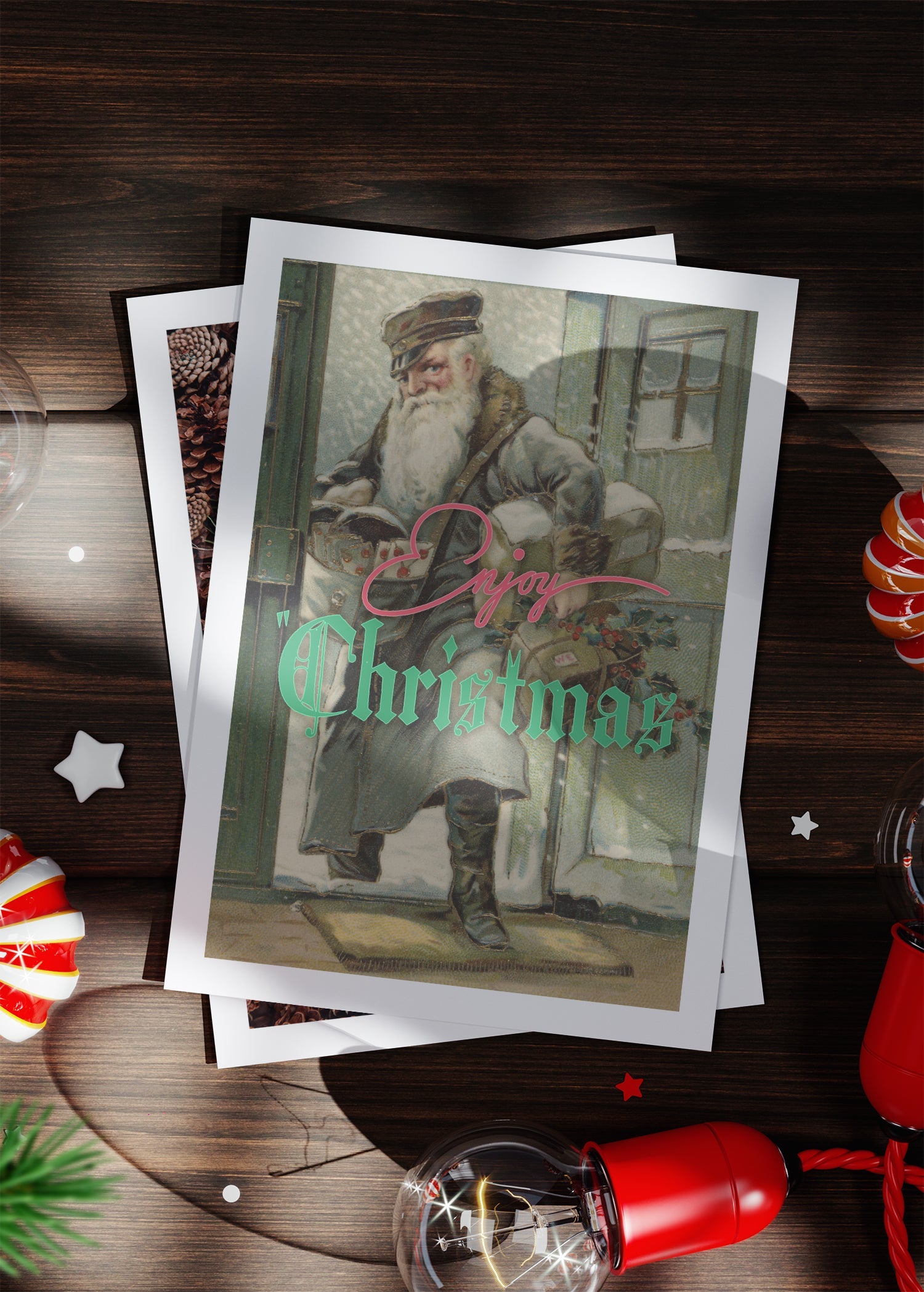 Enjoy Christmas Vintage Santa Greetings Card