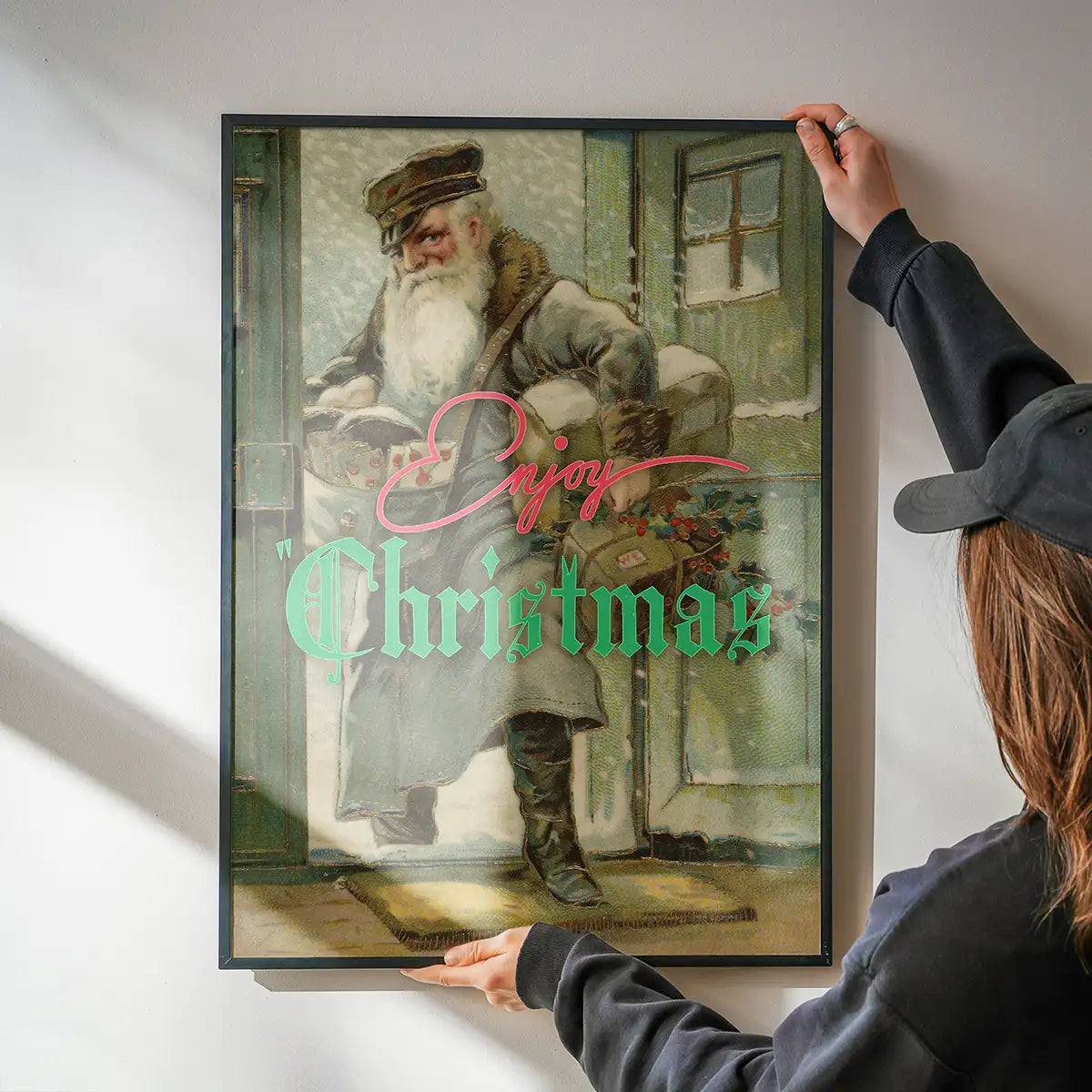 Enjoy Christmas Vintage Santa Poster Print