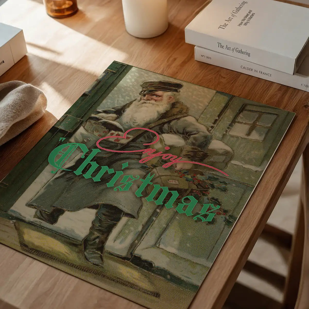 Enjoy Christmas Vintage Santa Poster Print