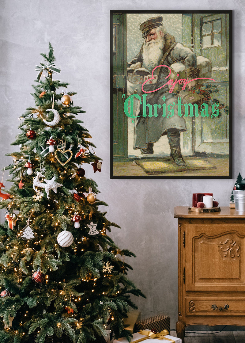 Enjoy Christmas Vintage Santa Poster Print