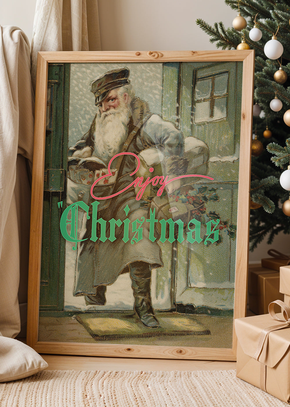 Enjoy Christmas Vintage Santa Poster Print