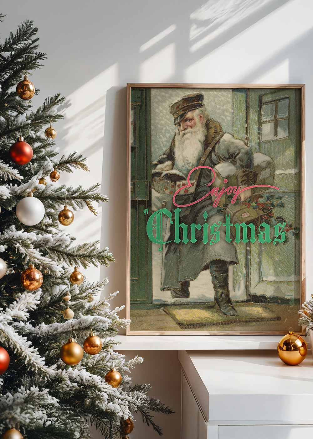 Enjoy Christmas Vintage Santa Poster Print