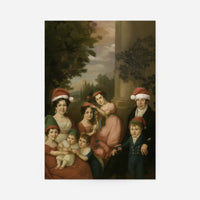 Old Painting of a Family in Christmas Hats Print